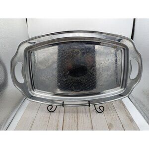 Stainless Serving Platter Tray 17 1/2" x 10 1/2" Engraved Etched Floral Design